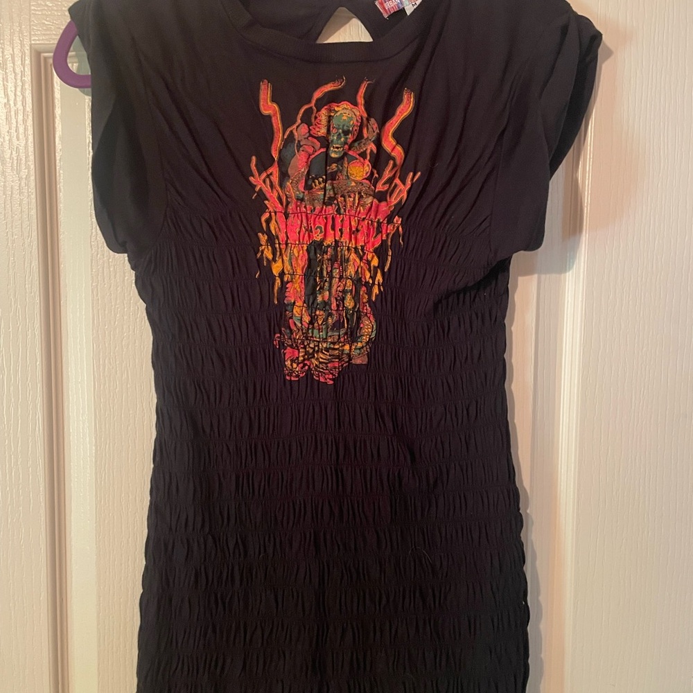 Urban Outfitters Black Top with Multicolor Branded Neck Tape